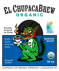 Coffee - El ChupacaBrew 
Certified Organic Coffee 
Whole Beans or Ground